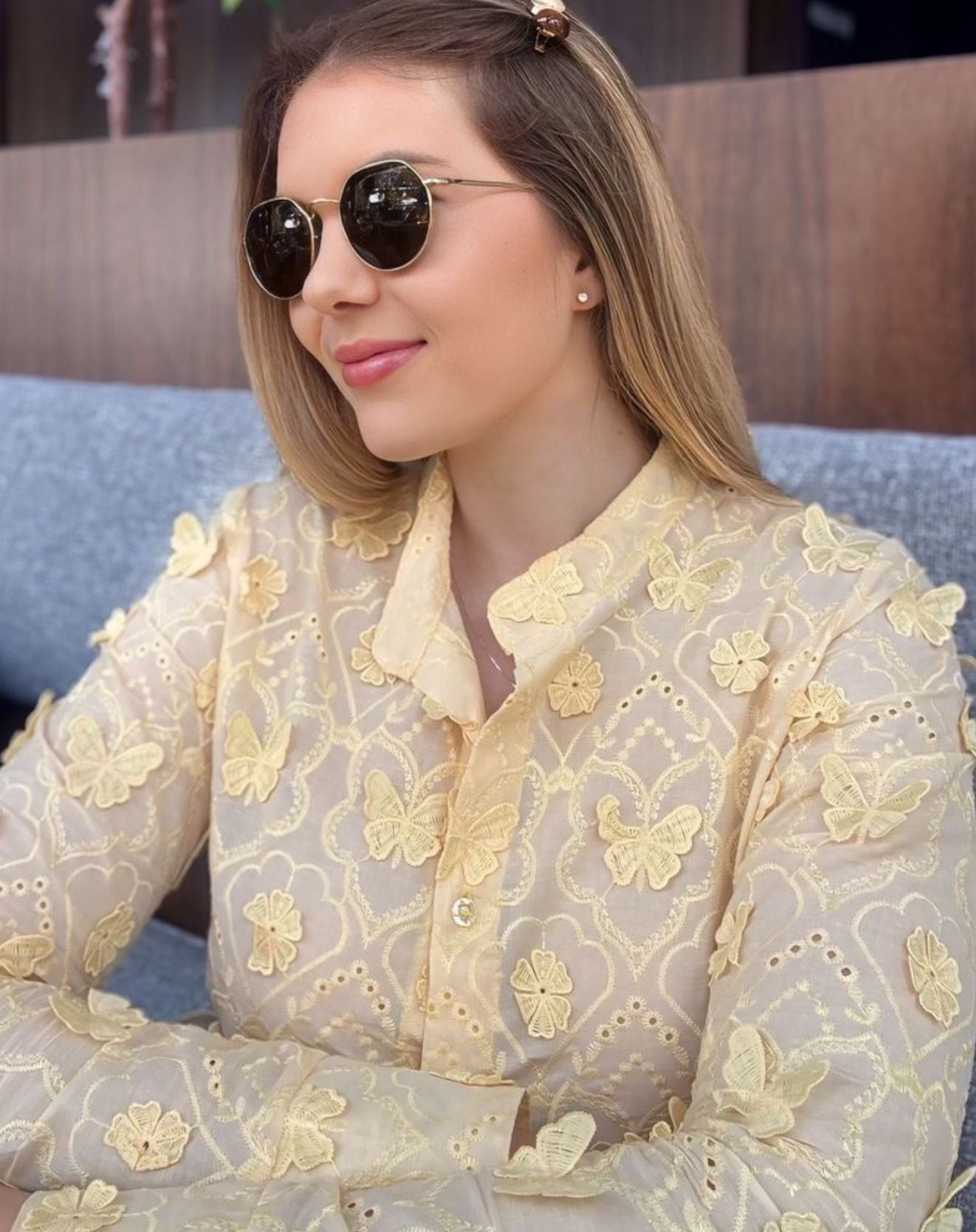 Camisa Butterfly Gola Padre e Mangas Longas