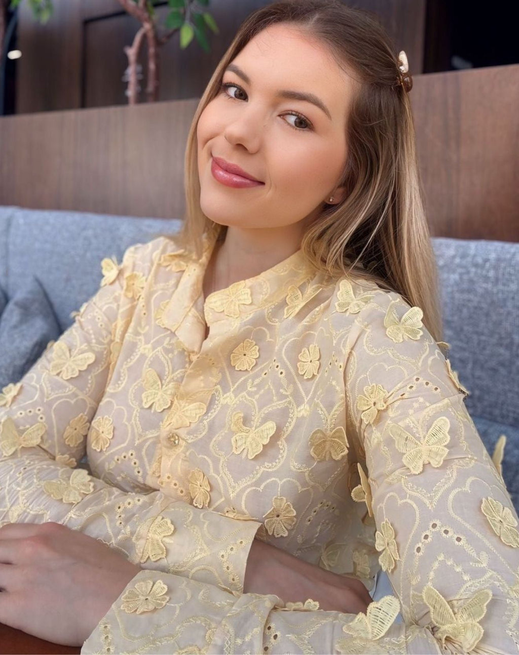 Camisa Butterfly Gola Padre e Mangas Longas