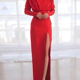 Vestido Longo Plissado Com Fenda Frontal